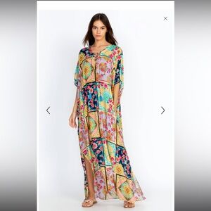 Johnny Was Japer Lace Up Floral Maxi Kaftan Dress S/M NWT Multicolor Resort Wear